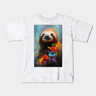 Sloth Portrait Painting Kids T-Shirt